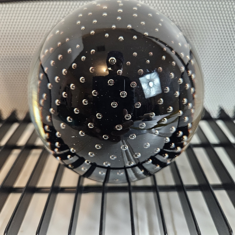 Vintage Black Murano Bullicante Art Glass Paperweight Decor - Picture 6 of 10